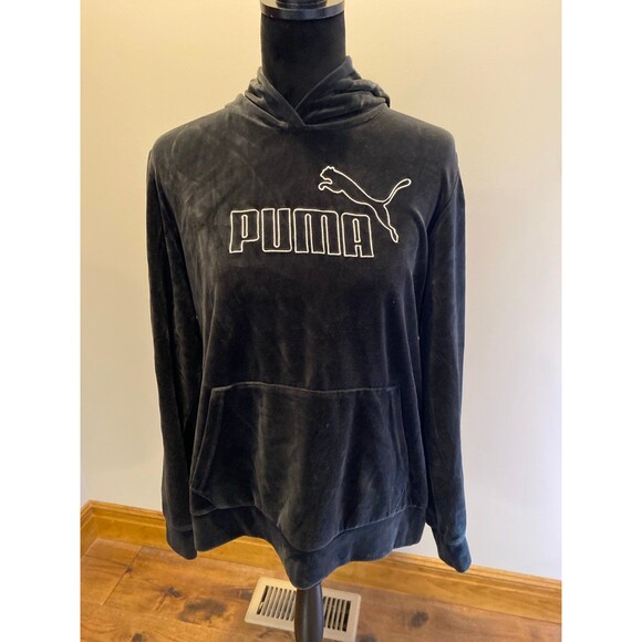 PUMA Women's Essentials+
Velour Hoodie Black Pass Through Pocket 75% Cotton SOFT - Picture 3 of 11